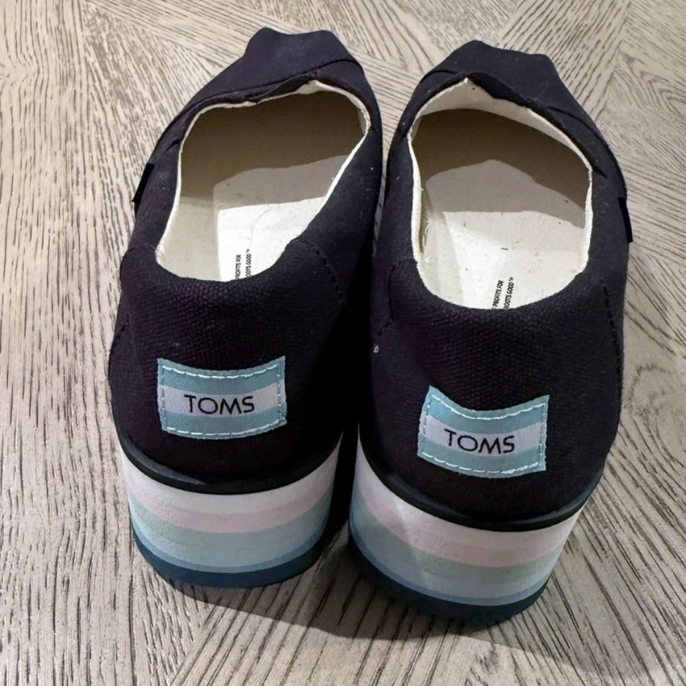 TOMs Alp Platform Black Canvas Slip-Ons Sz 6.5 - Picture 3 of 5